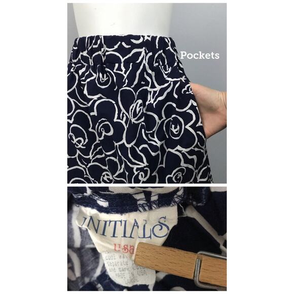 Vintage 1980s Navy Blue and White Floral Skirt with Pockets / Women’s M/L - Picture 3 of 5